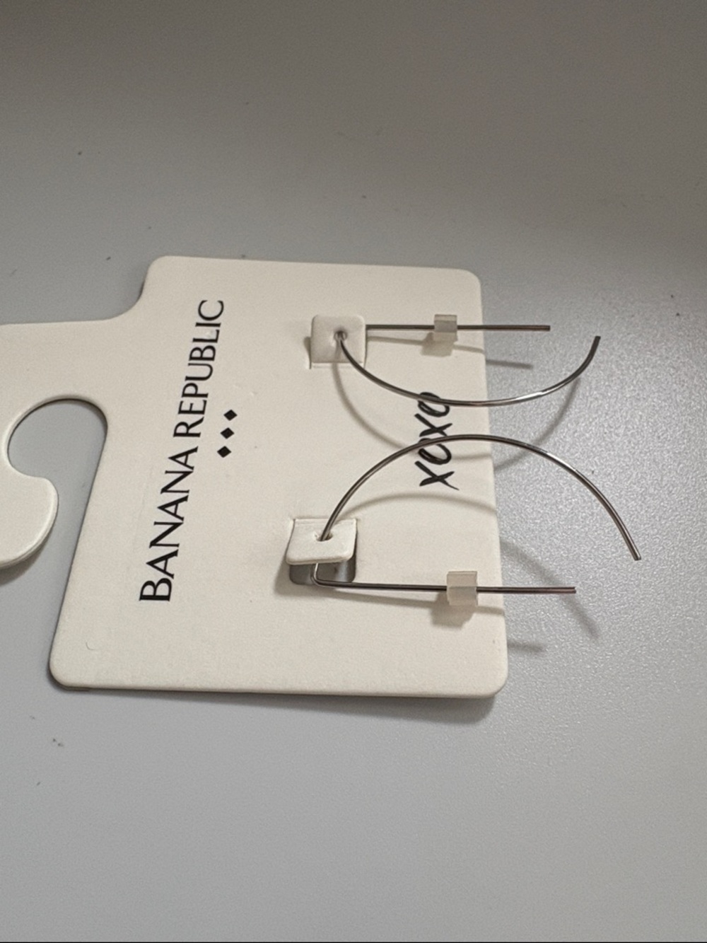 NWT [Banana Republic] XOXO Silver Semi Circle Hoop Threader Earrings Medium Size - Picture 5 of 10